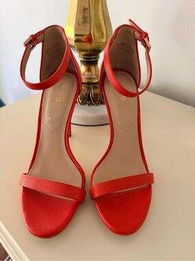 Aldo Red Textured Ankle-Strap Stiletto Sandals